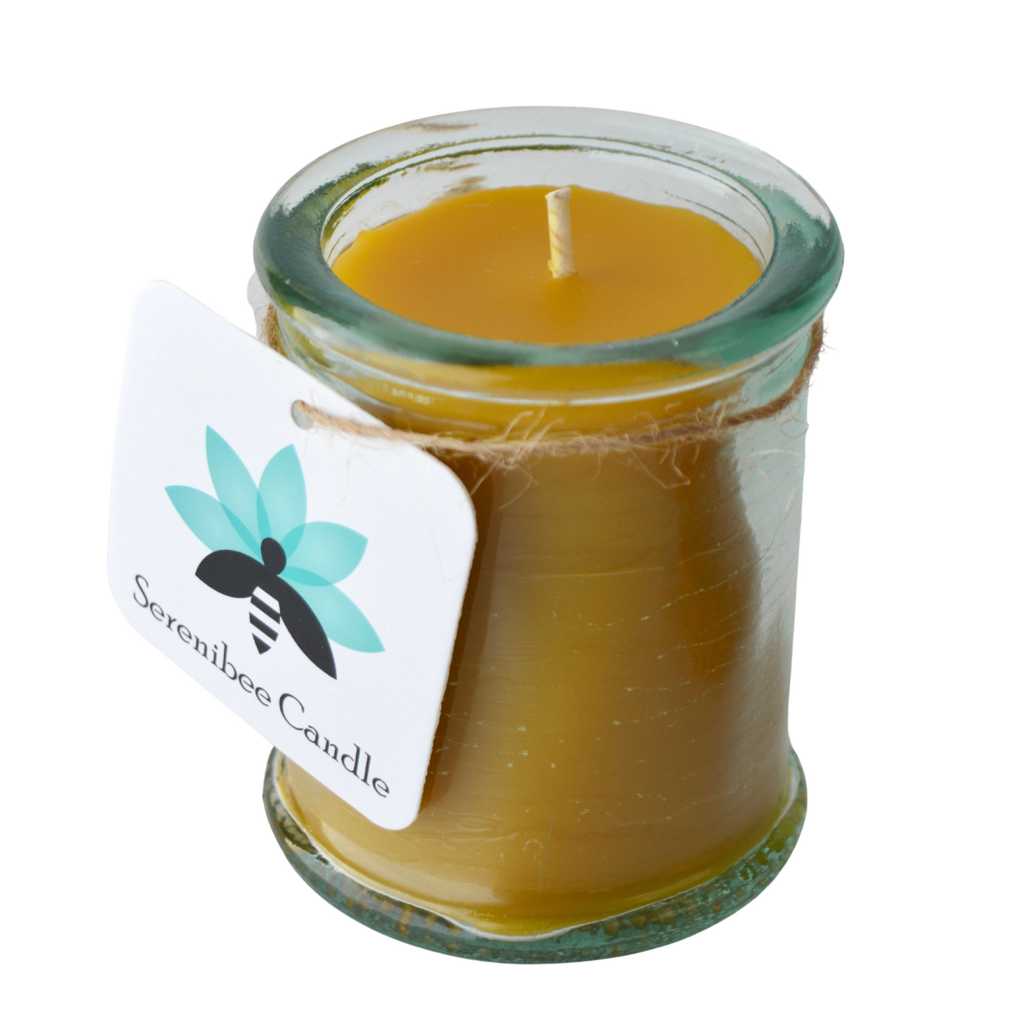 Beeswax Candle in Aqua Glass Container