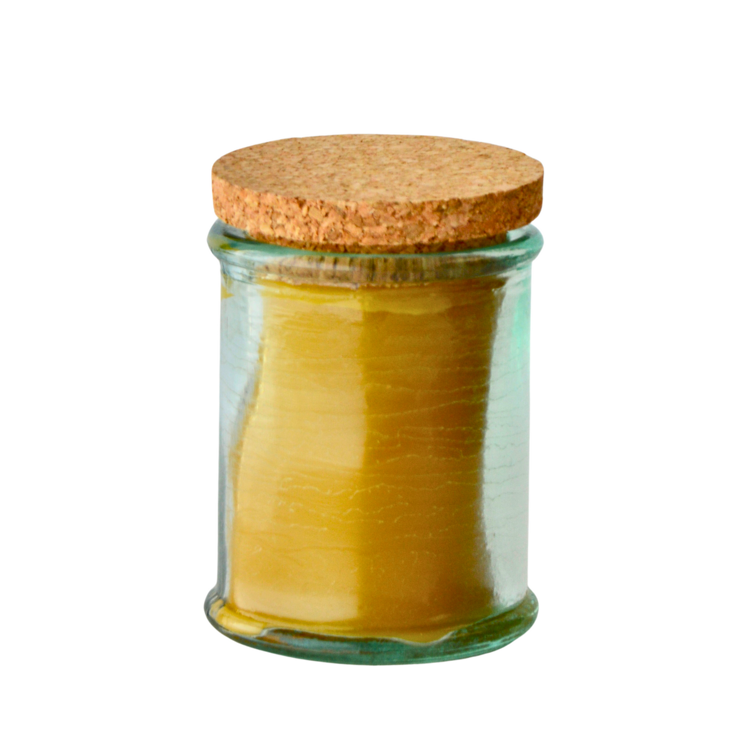 Beeswax Candle in Aqua Glass Container