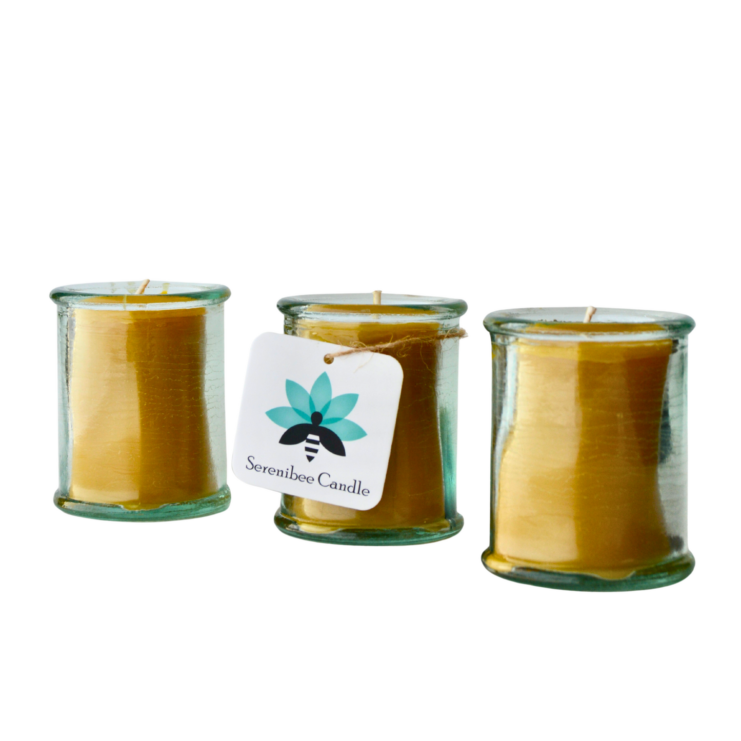 Beeswax Candle in Aqua Glass Container
