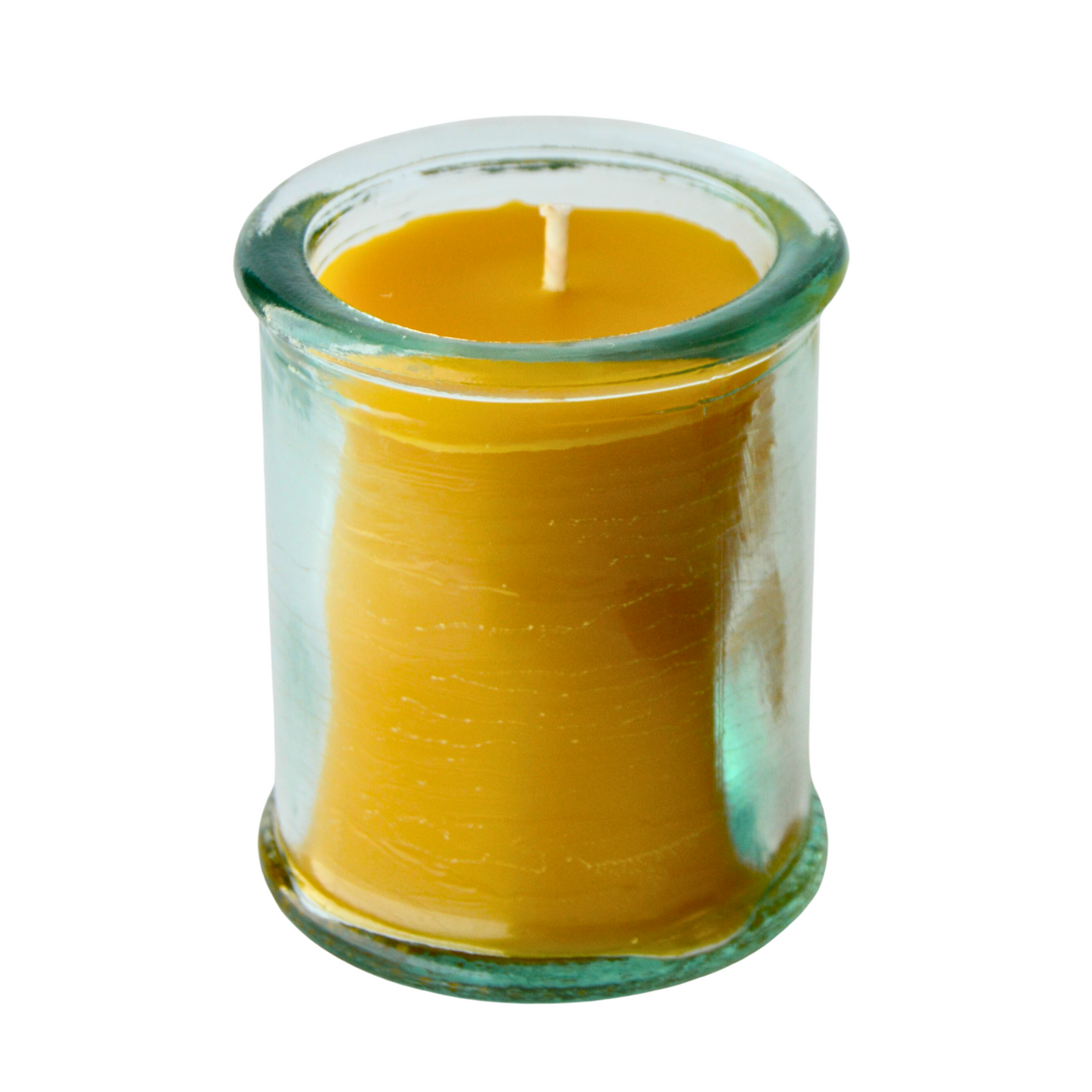 Beeswax Candle in Aqua Glass Container