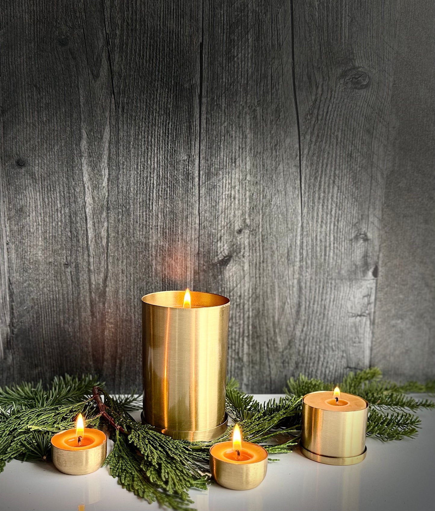 Smooth Brass Beeswax Candle