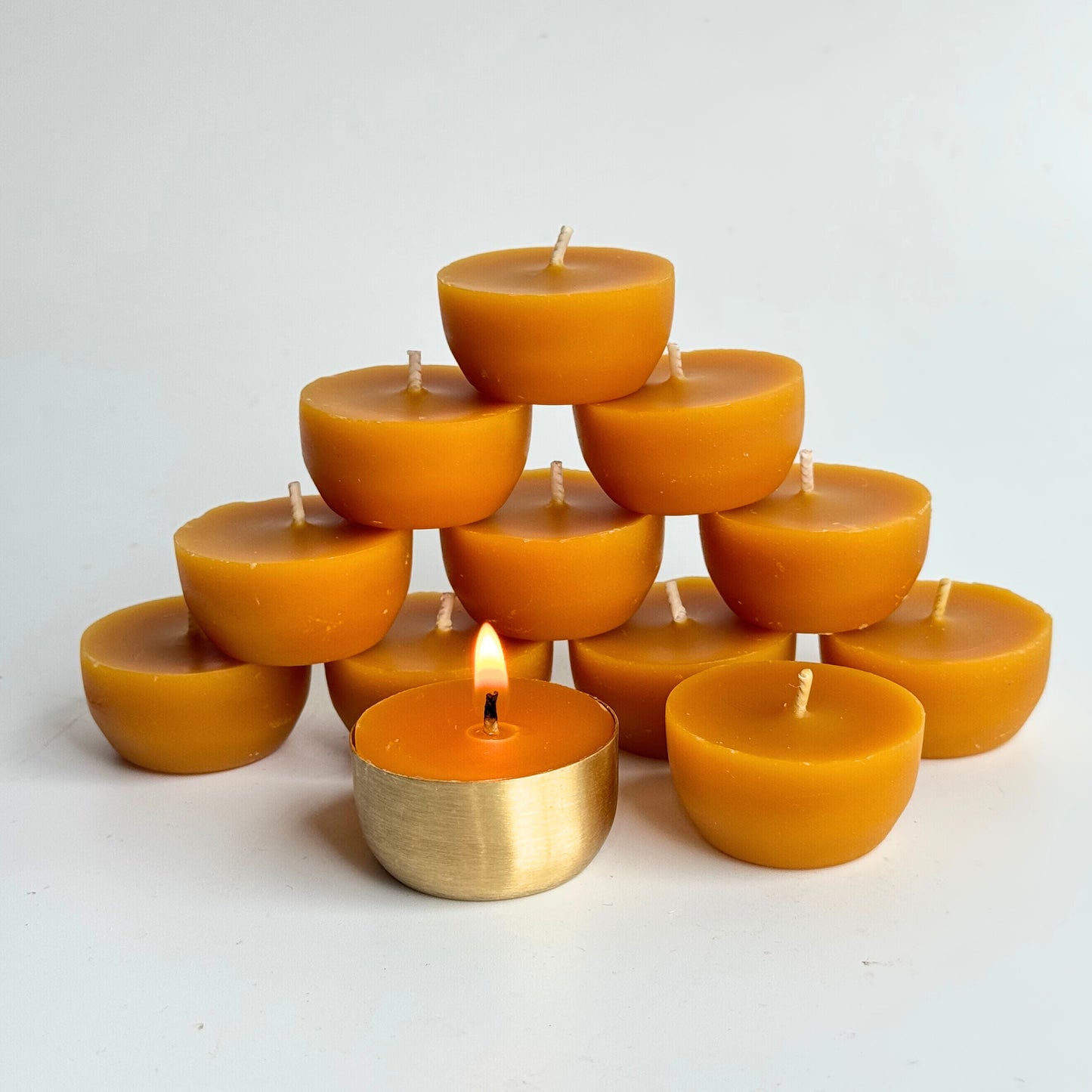 12 Beeswax Tea Lights with One (1) Reusable Candle Holder