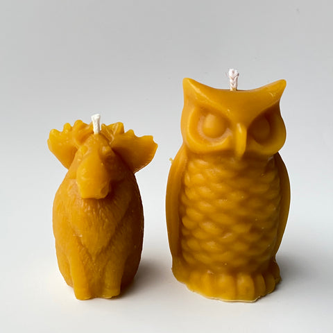 Beeswax Moose and Owl Candle 